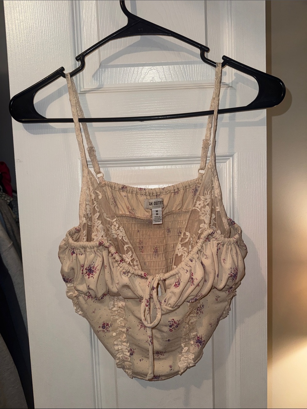 Urban Outfitters Cream Floral Lace Ruched Tank